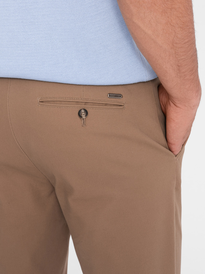 Spodnie męskie chino SLIM FIT - jasnobrązowe V2 OM-PACP-0186
