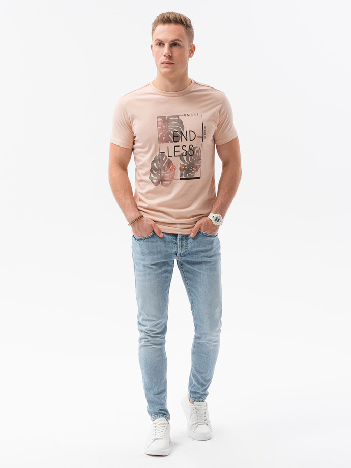 T-shirt męski z nadrukiem - różowy V-18B S1434