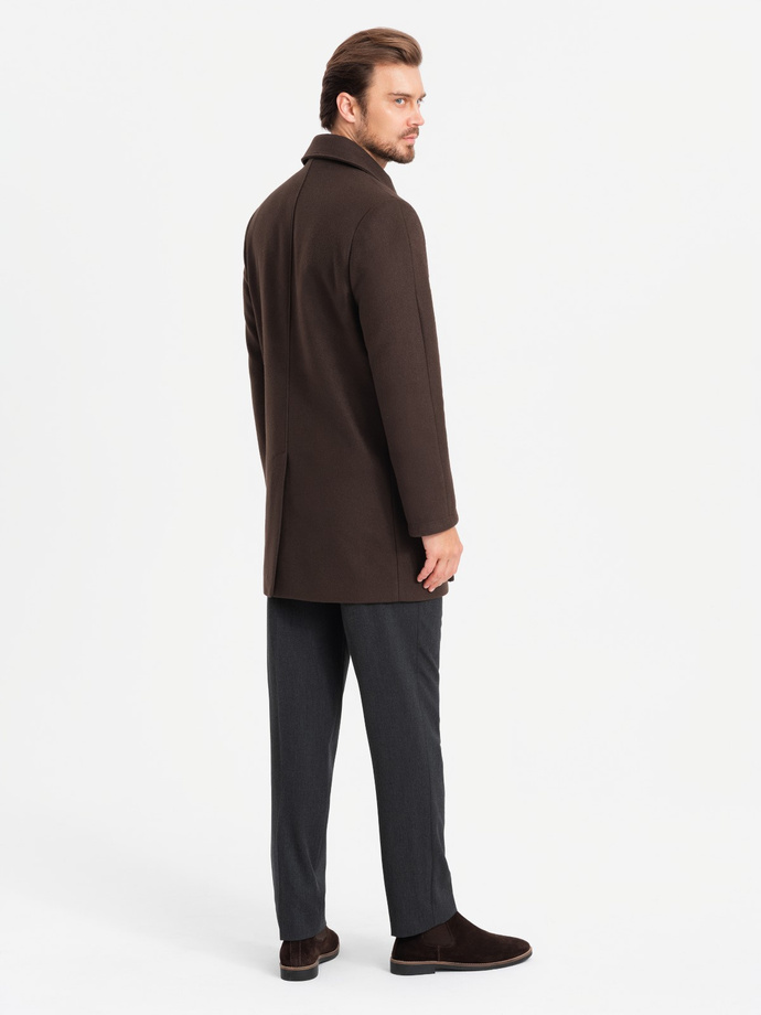 Men's double-breasted coat with decorative buttons - dark brown V3 OM-COWC-0109