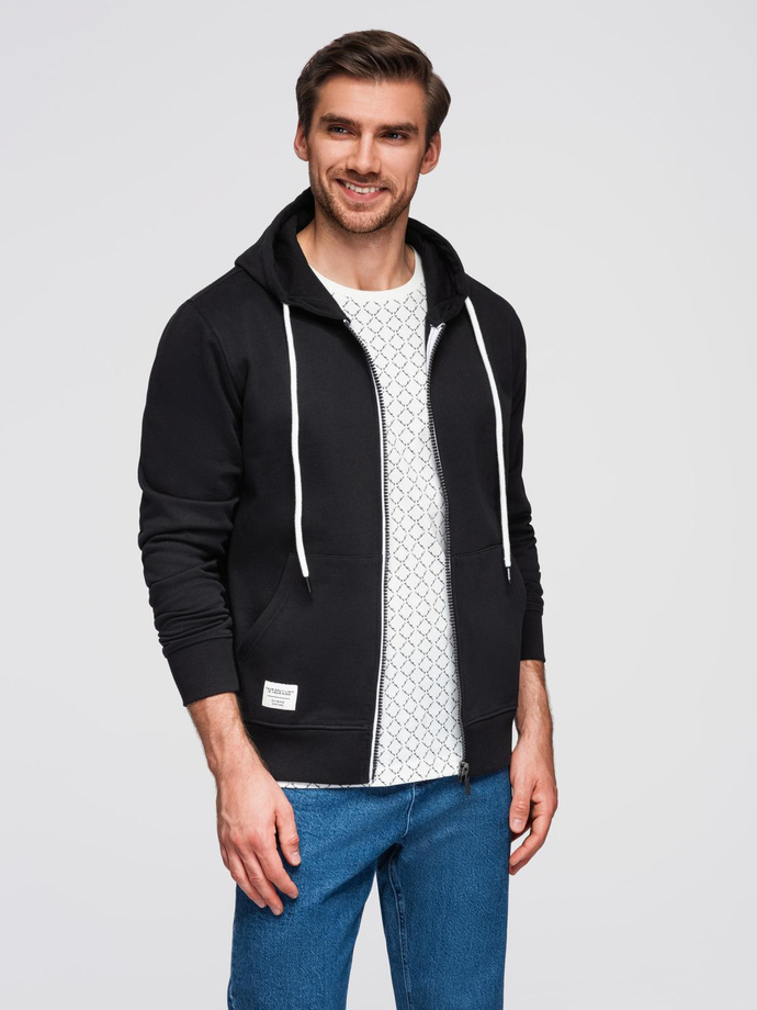 Men's BASIC unbuttoned hooded sweatshirt - black V5 OM-SSBZ-0178