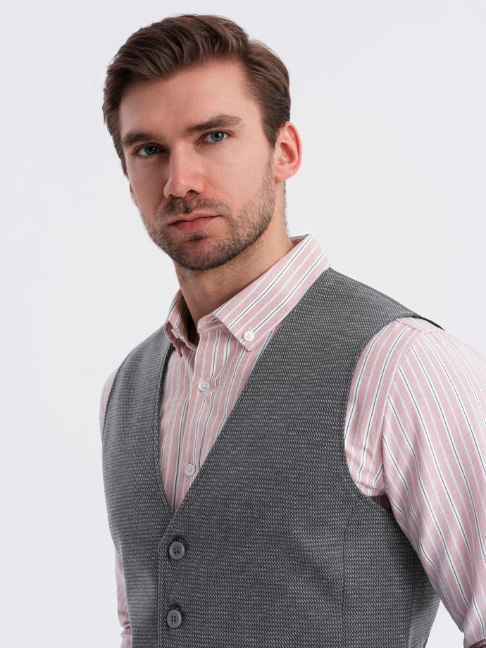 Fitted elegant men's structured knit vest - graphite V3 OM-BLZV-0147