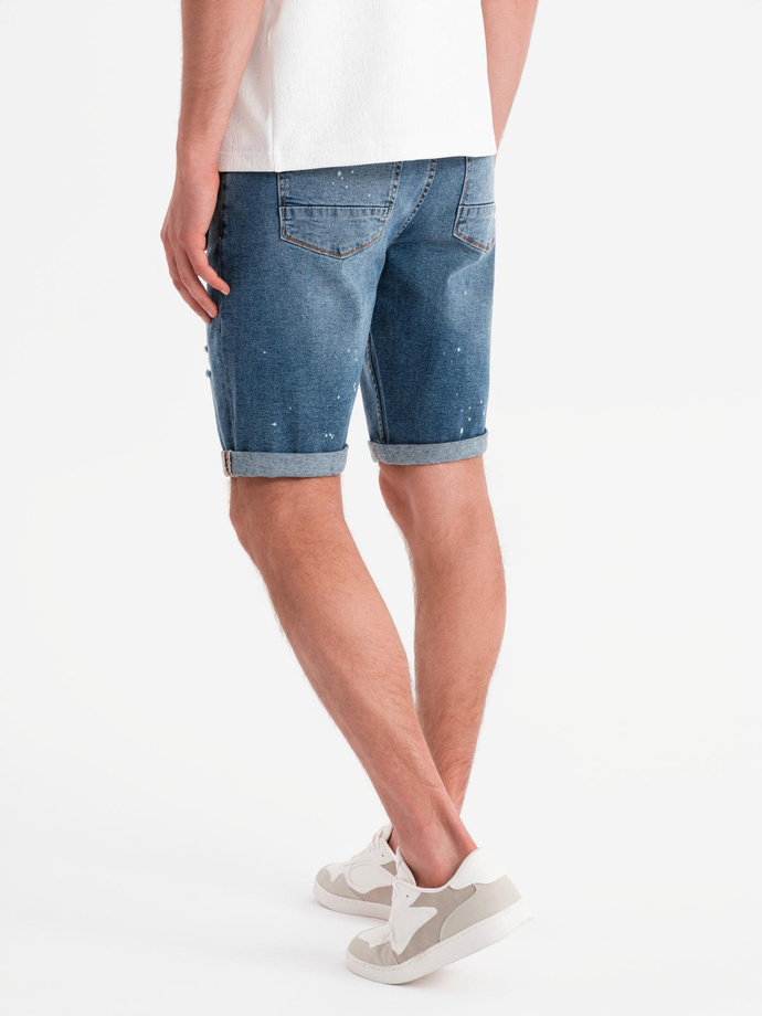 Men's short denim shorts with rubbing and rolled up leg - blue V2 OM-SRDS-0186