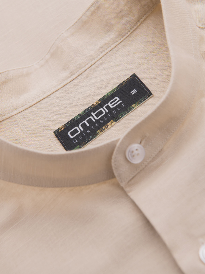 Men's linen shirt with collar and pocket REGULAR FIT - cream V3 OM-SHCS-0161