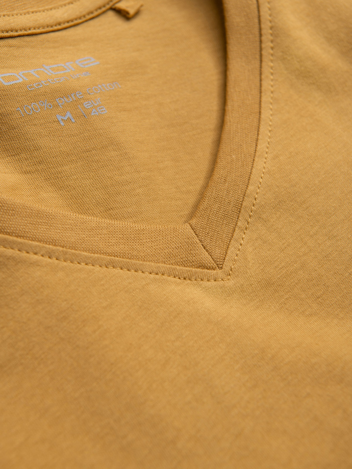 BASIC men's classic cotton T-shirt with a serape neckline - mustard V8 OM-TSBS-0145