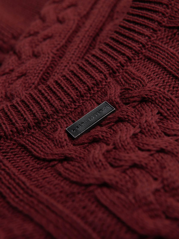 Elegancki sweter męski z ciekawym splotem – bordowy V6 OM-SWSW-0173