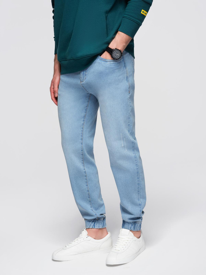 Men's denim JOGGERS pants with classic bandage - light blue V1 OM-PADJ-0265