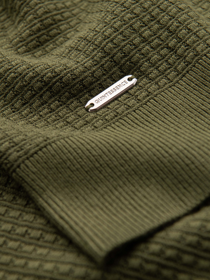 Strukturalny sweter męski z okrągłym dekoltem – oliwkowy V1 OM-SWSW-0181