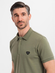 Men's polo shirt with zip neckline - olive V5 OM-POSS-0148