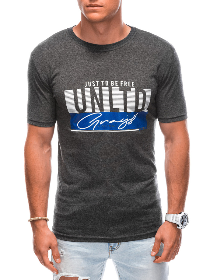 T-shirt męski z nadrukiem S1897 - grafitowy