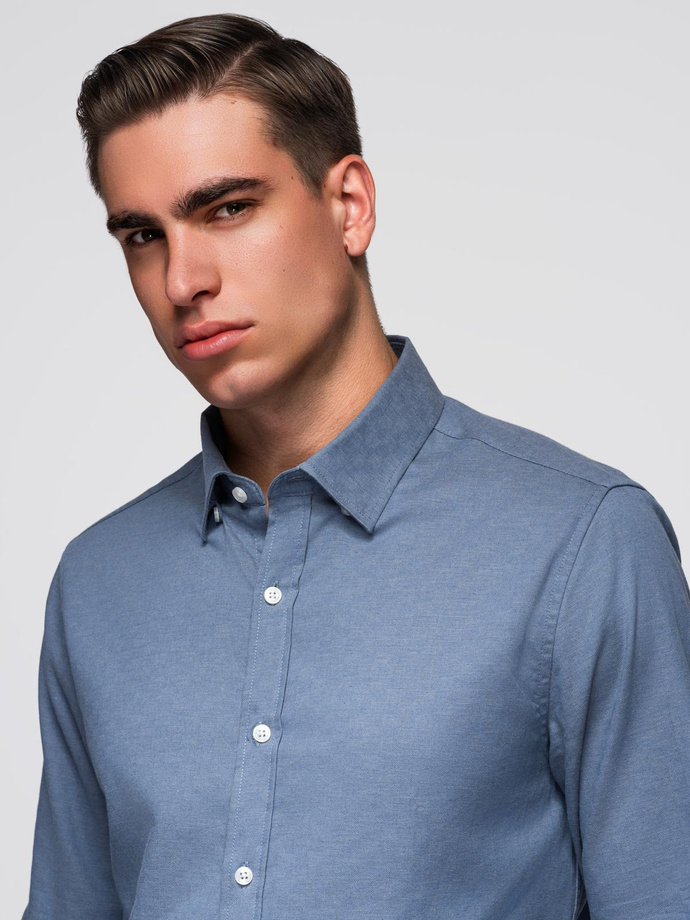 Men's SLIM FIT shirt in decorative fabric - blue V1 OM-SHCS-0175