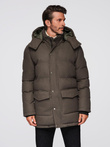 Men's long warm parka jacket with wool - dark grey melange V4 OM-JALJ-0217