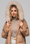 Women's long jacket with fur OW-JALJ-0107 v1 - brown