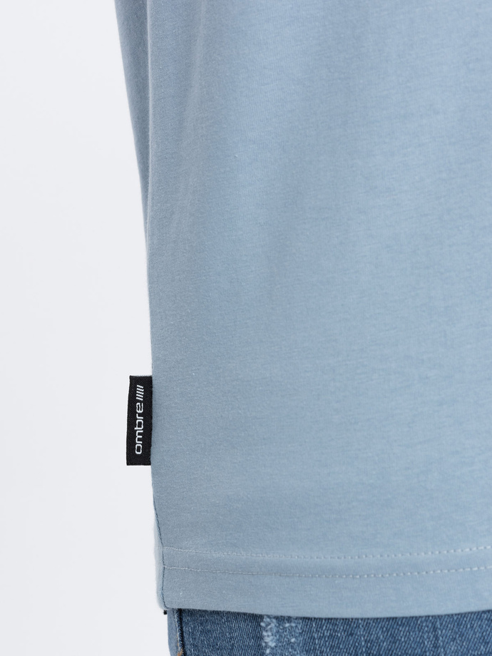 BASIC men's classic cotton T-shirt with a crew neckline - denim V11 OM-TSBS-0145
