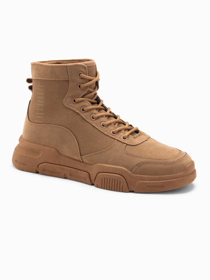 Męskie buty sneakersy za kostkę z rzeźbioną podeszwą – piaskowe V3 T392