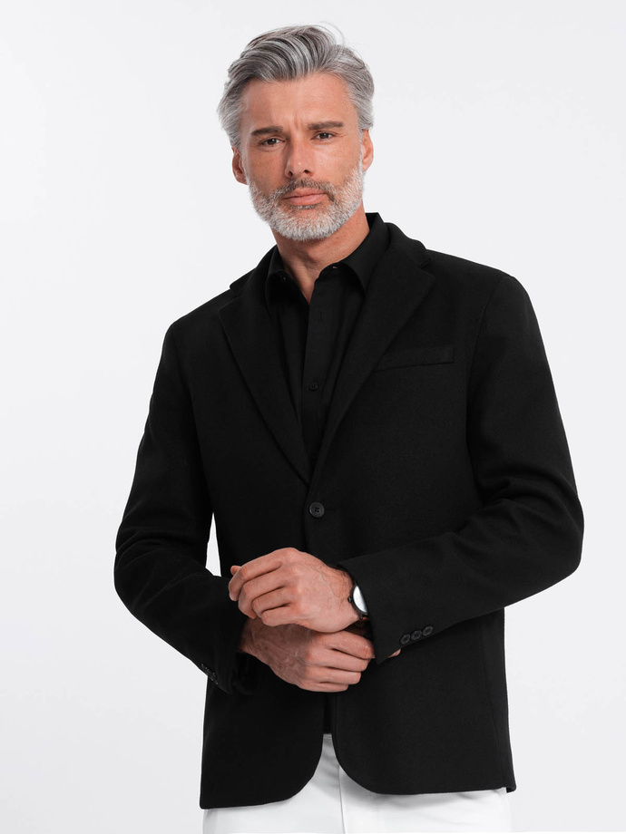Men's casual blazer with decorative buttons on cuffs - black V3 OM-BLZB-0118