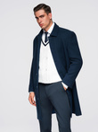 Long men's single-breasted coat with collar and undercoat - navy blue V3 OM-COWC-0135