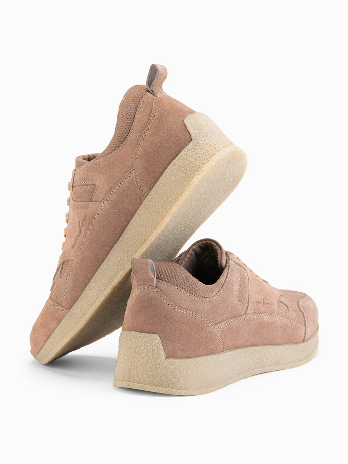 Men's lightweight suede sports style sneakers - beige V3 OM-FOSL-0205