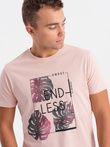 Men's printed T-shirt - pale pink V2 OM-TSPT-0131 (PALE ROSE)