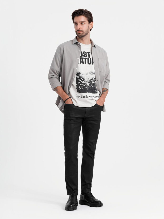 Koszula męska z kieszenią REGULAR FIT - szara V1 OM-SHCS-0148