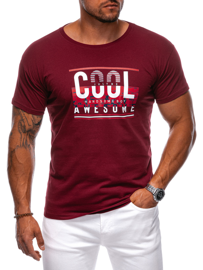 Men's printed t-shirt S1980 - dark red