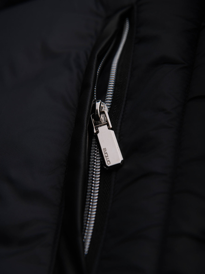 Men's quilted classic jacket with stand-up collar - black V1 OM-JALP-0261