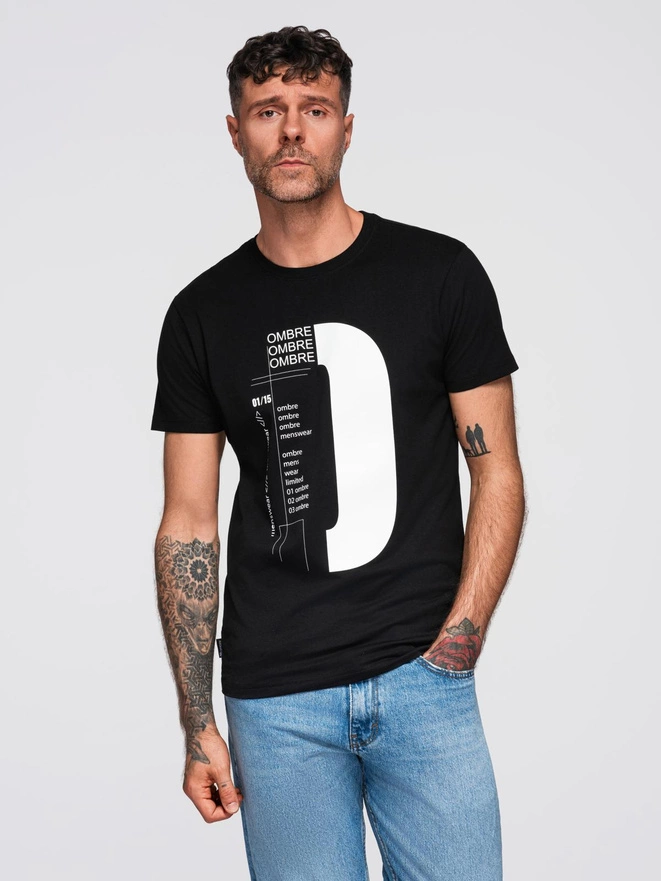 Men's printed cotton t-shirt - black V3 OM-TSPT-0166
