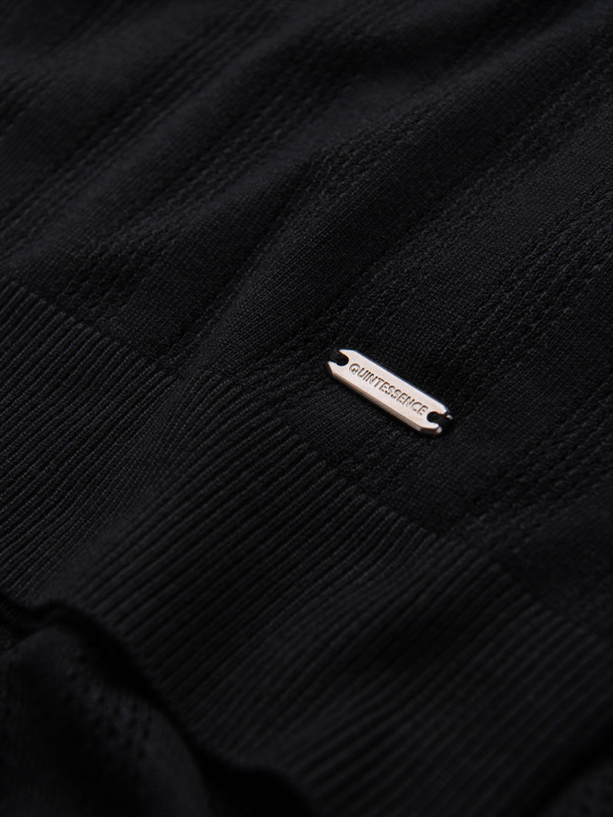 Koszulka męska polo ażurowa z suwakiem przy dekolcie – czarna V2 OM-POSS-0158