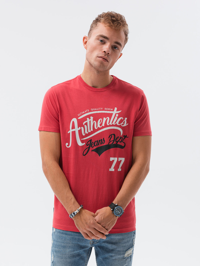 Men's printed t-shirt V-22A- red S1434