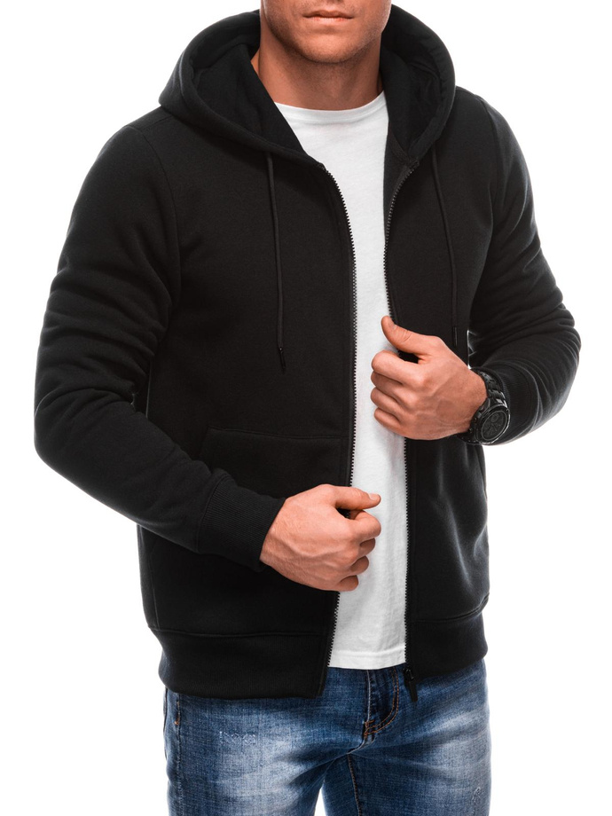 Men's BASIC unbuttoned hooded sweatshirt - black V6 EM-SSBZ-0101