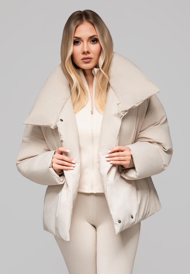 Women's quilted jacket with stand-up collar OW-JALP-0101 v2 - beige