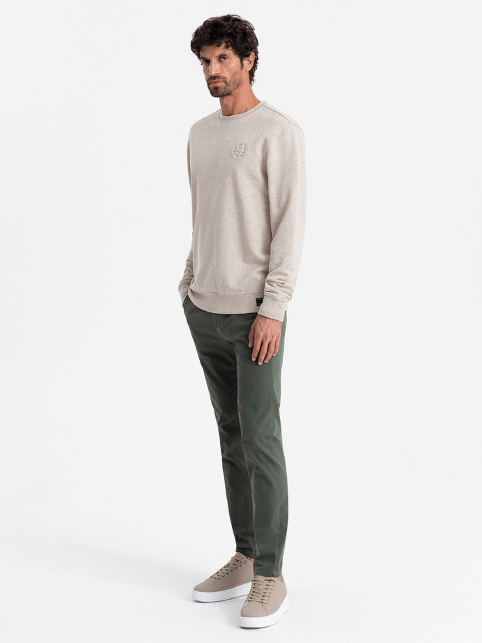 Men's mélange sweatshirt with embroidered logo - beige V2 OM-SSNZ-0163