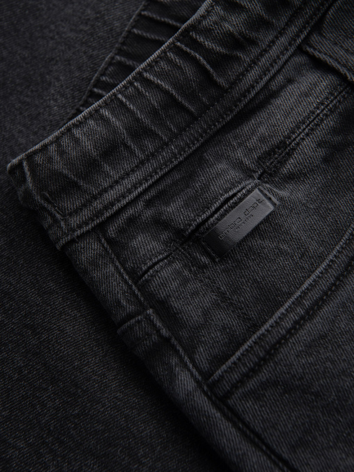 Męskie szorty z gumką w pasie i  efektem sprania – czarne V4 OM-SRDS-0192