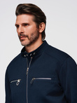 Men's biker jacket with collar and pockets - navy blue V1 OM-JALP-0157