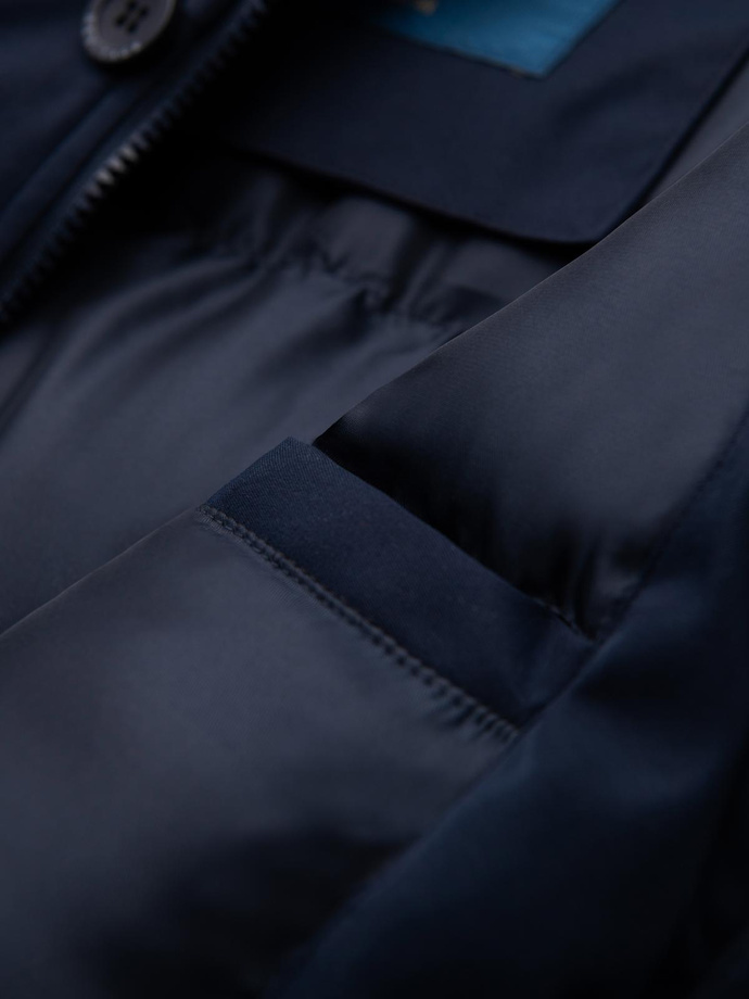 Elegancka męska parka z kieszeniami cargo i kapturem – granatowa V2 OM-JAPJ-0287