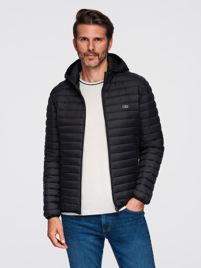 Men's classic quilted jacket with pouch option - black V7 OM-JALP-0295