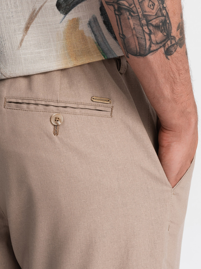 Men's linen blend rolled up chino pants - light brown V3 OM-PACP-0198
