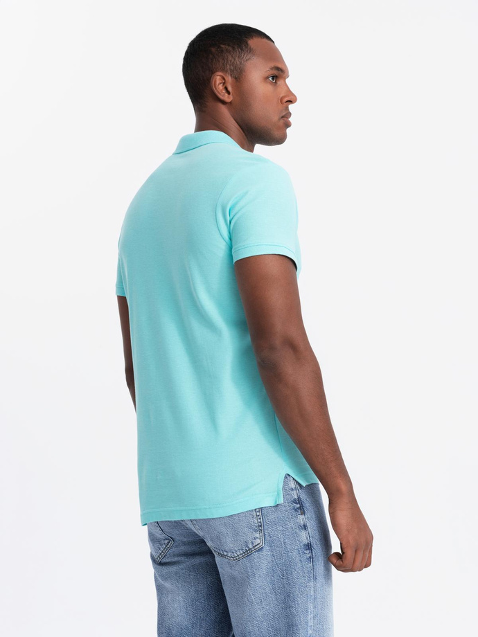 Męska koszulka polo jednokolorowa BASIC z dzianiny pique - miętowa V18 OM-POBS-0100
