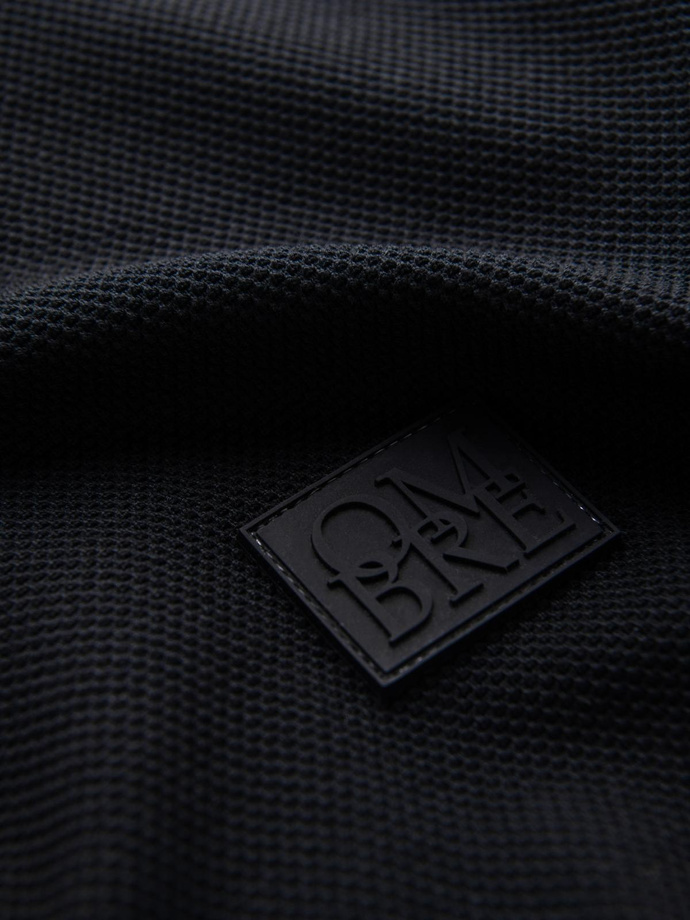 Strukturalny męski longsleeve polo z naszywką – czarny V1 OM-POLS-0131