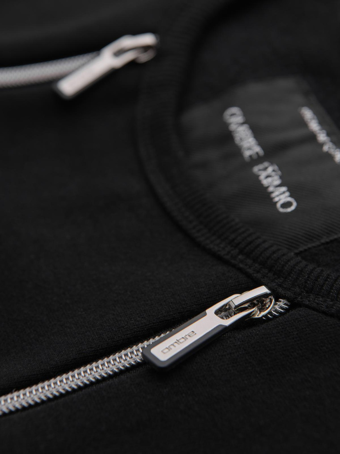Men's sweatshirt with decorative front zips - black V1 OM-SSNZ-0187