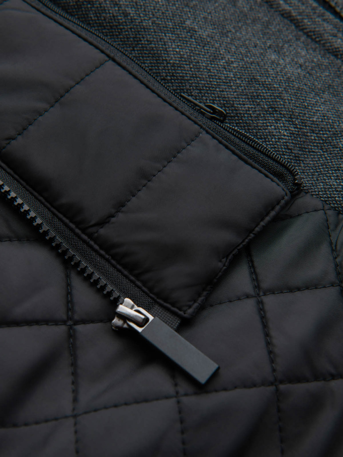 Men's winter coat with wool and quilted lining - graphite melange V1 OM-COWC-0116