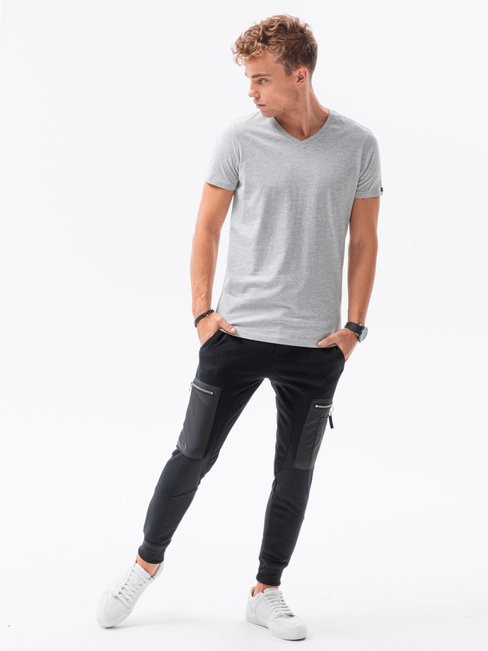Classic BASIC men's tee-shirt with a serape neckline - grey melange V16 S1369