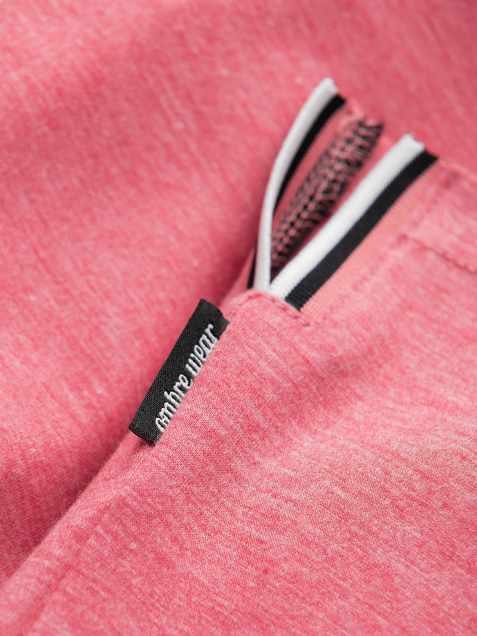 Men's henley t-shirt with decorative ribbing - red V1 OM-TSCT-0175