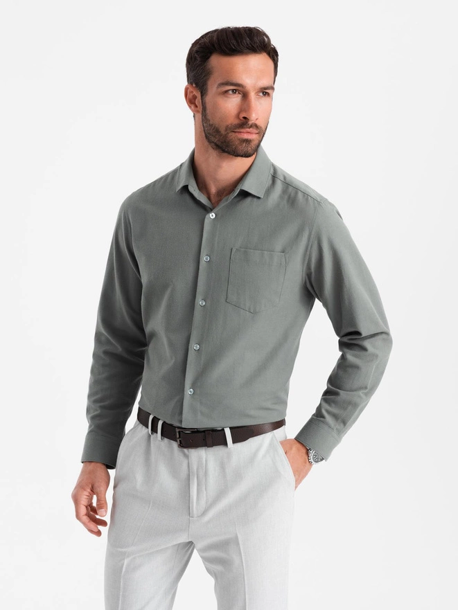 Men's REGULAR FIT shirt with pocket - khaki V4 OM-SHCS-0148