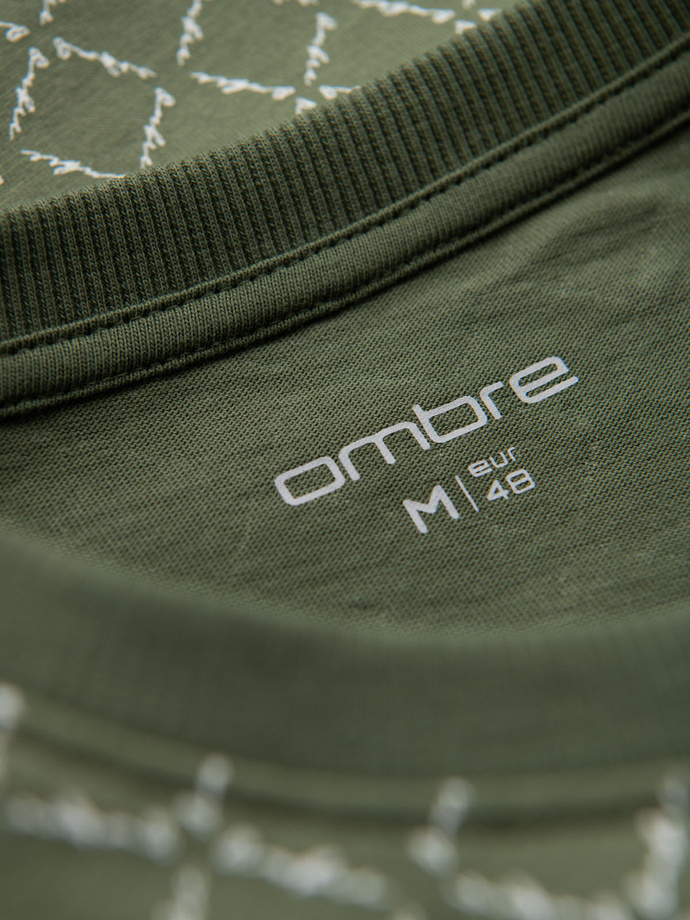 Men's full print knit shirt - olive V2 OM-TSFP-0250