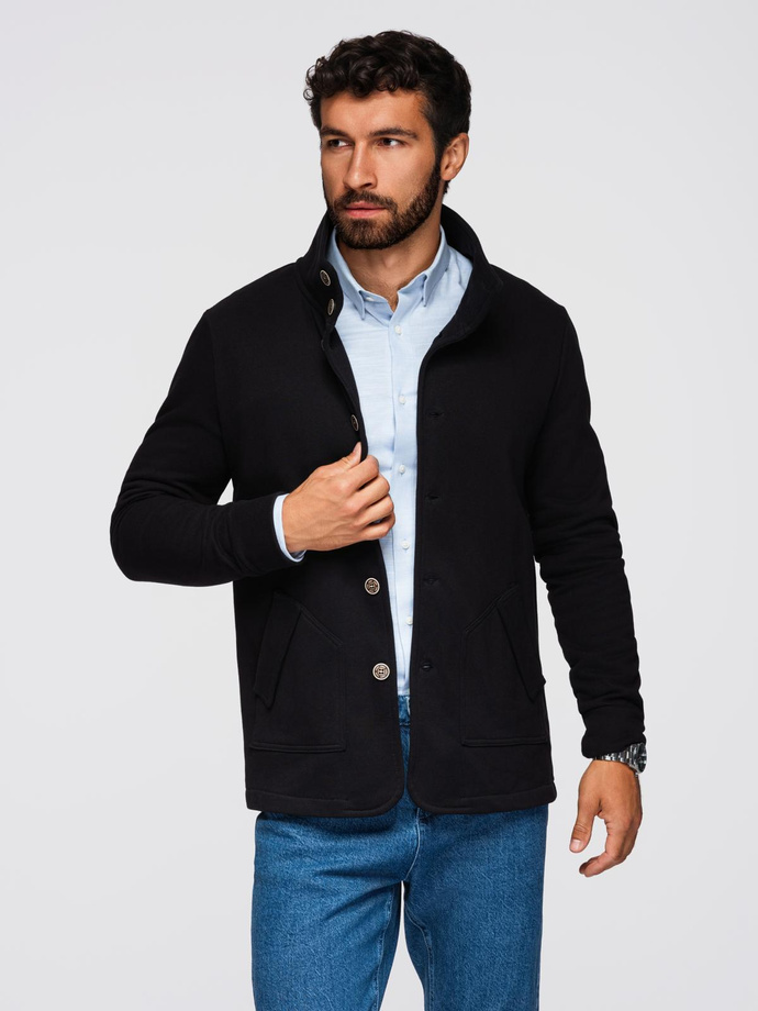 Męska bluza zapinana na guziki ze stójką – czarna V6 OM-SSZP-0240