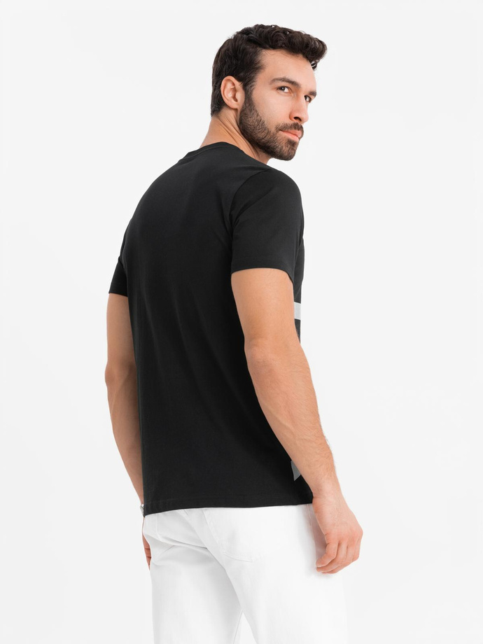 Men's cotton jersey T-shirt with large side lettering - black V1 OM-TSPT-0213