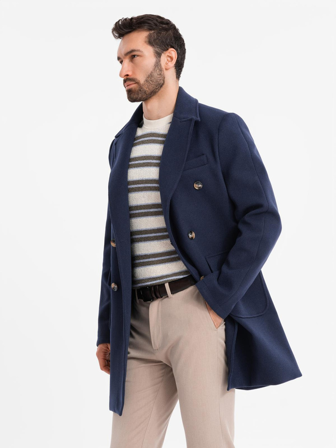 Men's double-breasted coat with decorative buttons - indigo V1 OM-COWC-0109