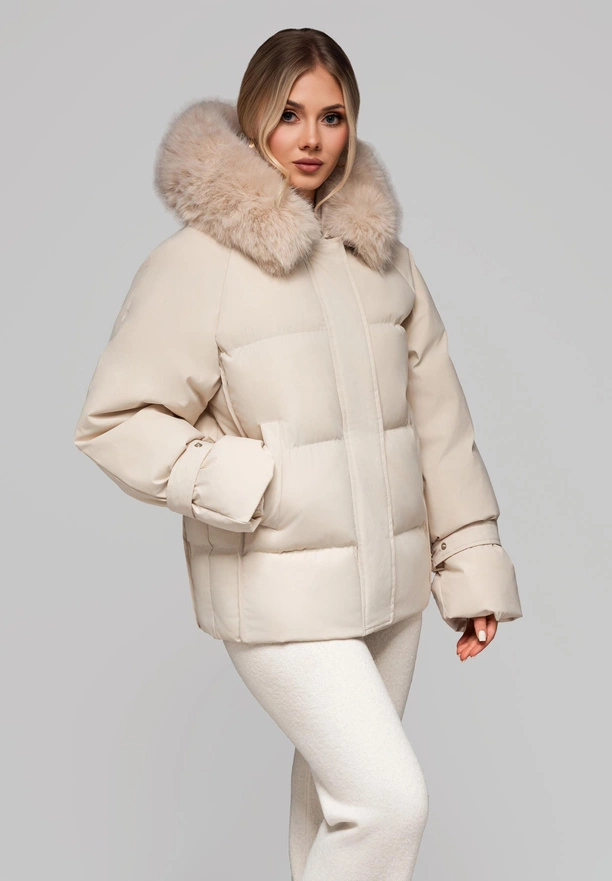 Women's insulated jacket with fur OW-JAHP-0105 v2 - beige