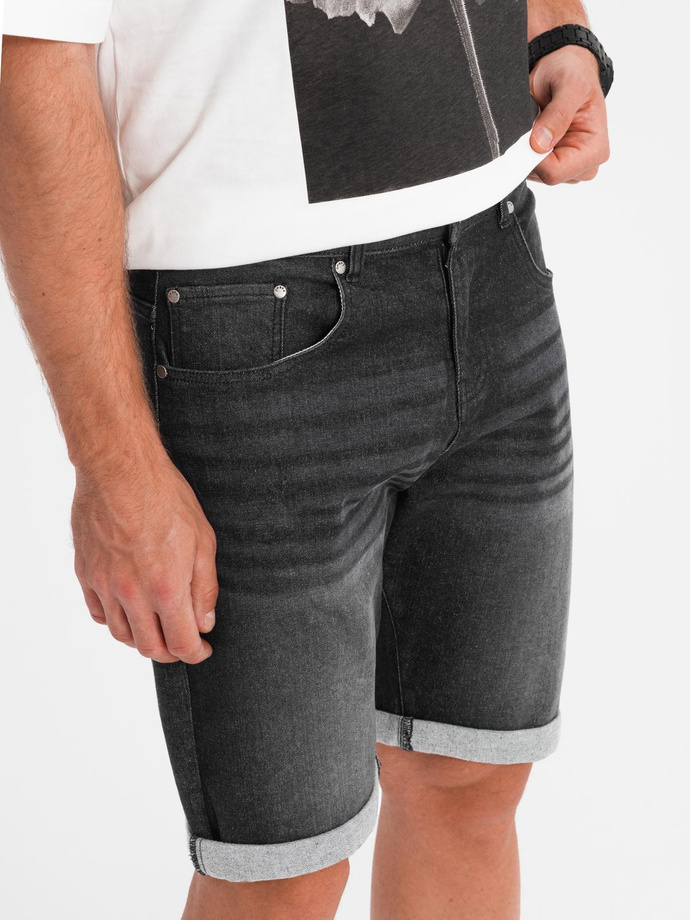 Men's denim shorts with rolled up leg - black V3 OM-SRDS-0164