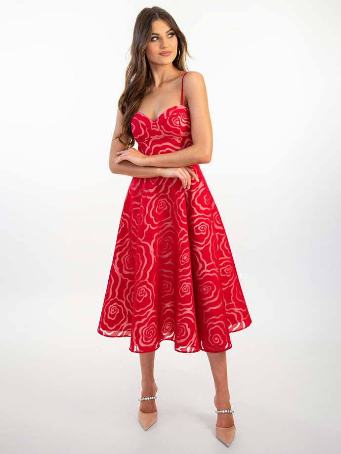 MARILYN midi dress with flowers DLR134 - red